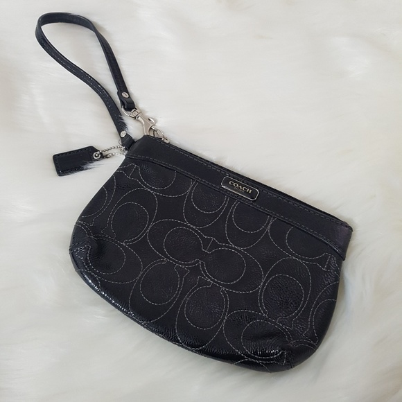 Coach Handbags - Coach black patent leather signature wristlet bag